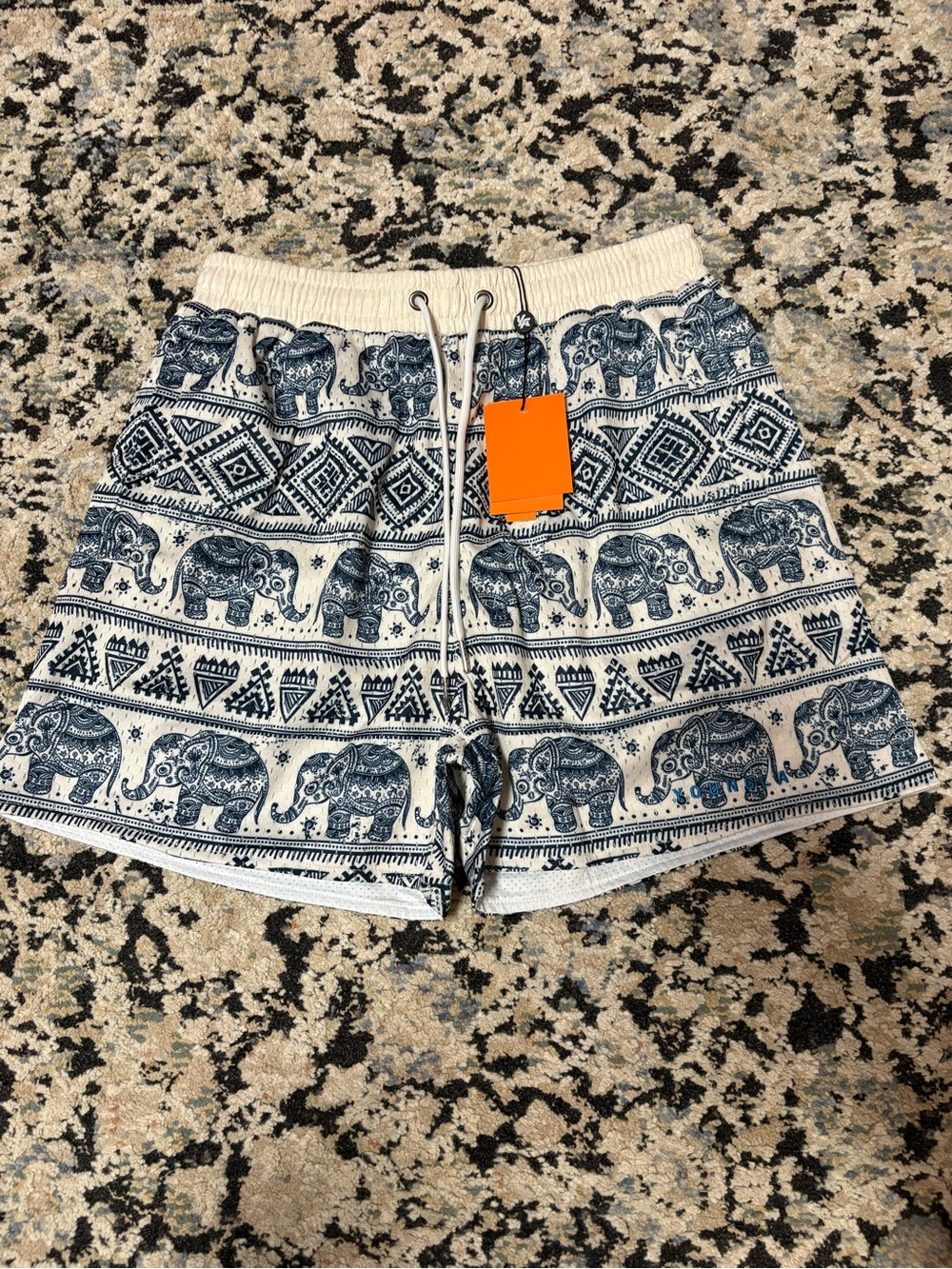 YoungLA Elephant Print Drawstring Shorts - Blue and White